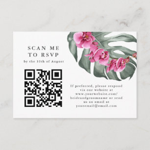 Carte D'accompagnement Orchidées roses chaudes Tropical QR Code RSVP