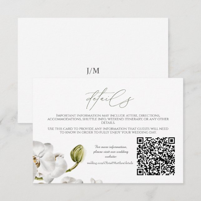 Carte D'accompagnement Orchids Frame Elegant Tropical Wedding QR code (Devant / Derrière)