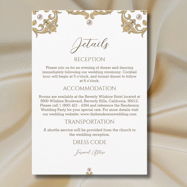 Carte D'accompagnement Ornate Pearl Vintage Wedding Détails (Créateur téléchargé)