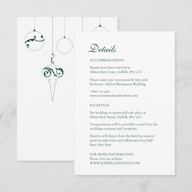 Carte D'accompagnement Ornements Bauble de Noël Vert d'hiver (Devant / Derrière)