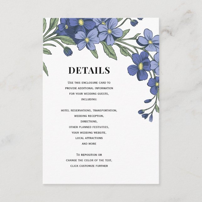 Carte D'accompagnement Oubliez-moi pas Moderne Floral Détails Mariage (Devant)
