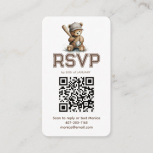 Carte D'accompagnement Ours en peluche de baseball neutre Baby Shower QR