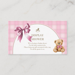 Carte D'accompagnement Ours en peluche Prépa Rose Carreaux Affichage Douc