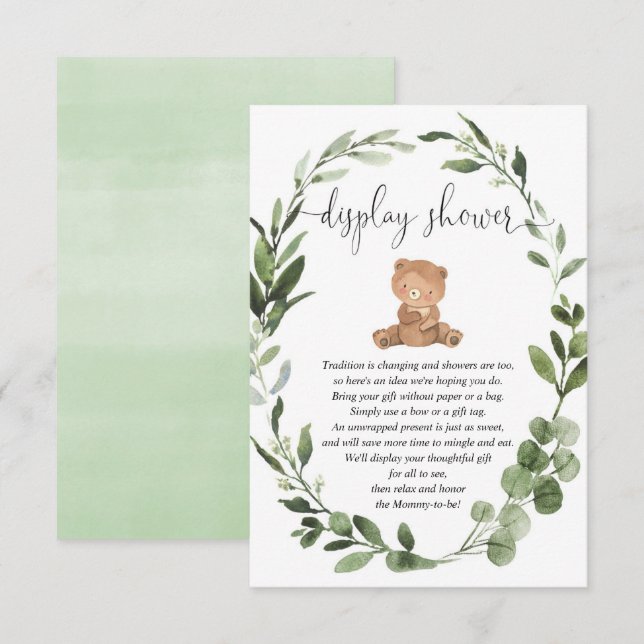 Carte D'accompagnement Ours en peluche verdure eucalyptus douche (Devant / Derrière)