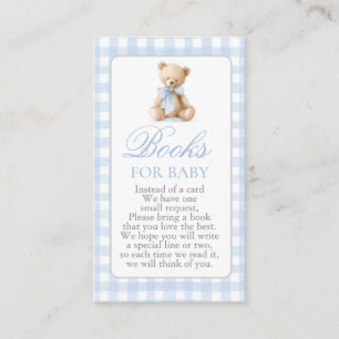 Carte D'accompagnement Ours en vichy bleu Baby Shower Garçon Livres pour