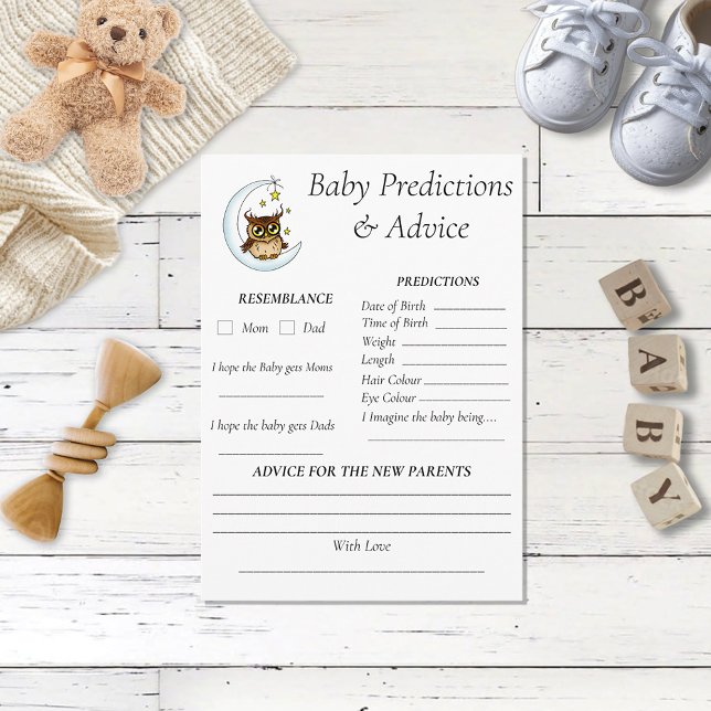 Carte D'accompagnement Owl Moon Blue Cute Stars Baby shower Prédictions (Créateur téléchargé)