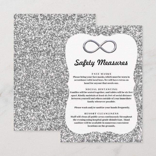 Carte D'accompagnement Paillettes Argent Mesures de Sécurité Infinies (Devant / Derrière)
