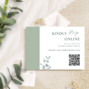 Carte D'accompagnement Pale Green Elegant QR Code RSVP Mariage