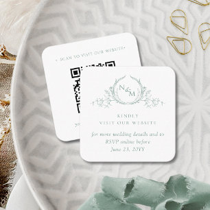 Carte D'accompagnement Pale Green QR Code Mariage RSVP site Web Monogramm