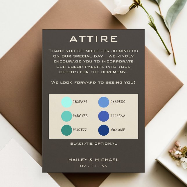 Carte D'accompagnement Palette de couleurs foncé gris Mariage (Dark Grey Wedding Attire Color Palette Enclosure Card)