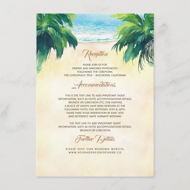 Carte D'accompagnement Palm Tree and Seaside Mariage Détails (Devant)