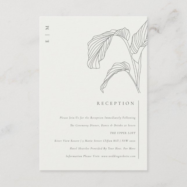 Carte D'accompagnement Palme feutrée Croquis Noir Blanc Mariage Réception (Devant)