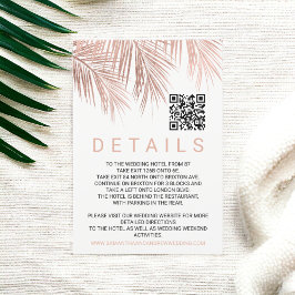 Carte D'accompagnement Palmier d'or rose moderne code Qr détails mariage
