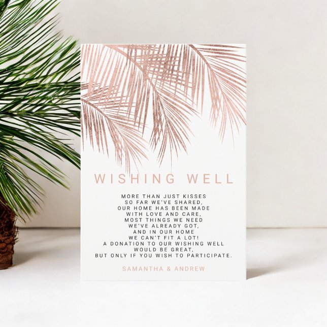 Carte D'accompagnement Palmier d'or rose moderne souhaitant bien mariage (Modern rose gold palm tree wishing well wedding enclosure card)