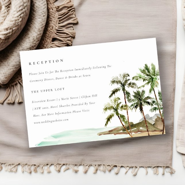 Carte D'accompagnement Palmiers Tropicaux Plage Sable Réception Mariage (Créateur téléchargé)