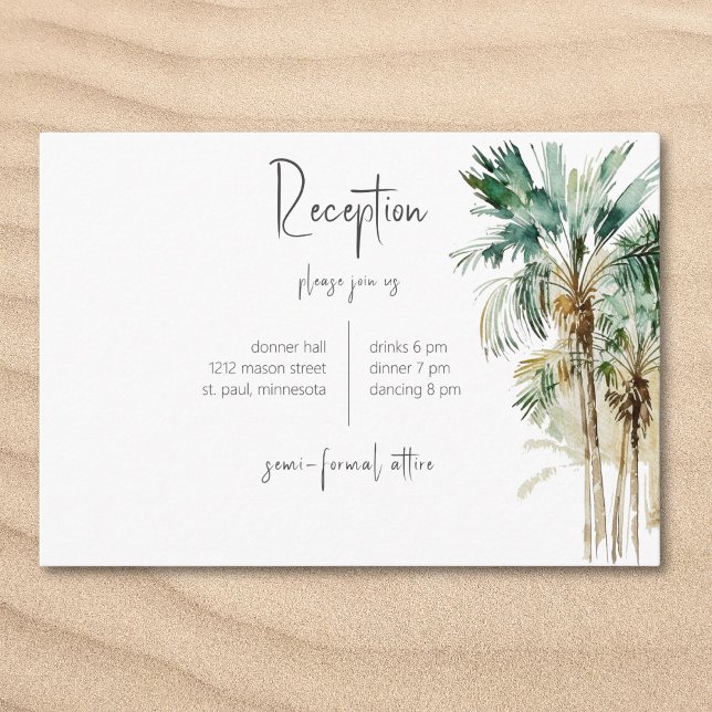 Carte D'accompagnement Palmiers tropicaux Réception de mariage (Tropical Palm Trees Wedding Reception Enclosure Card)
