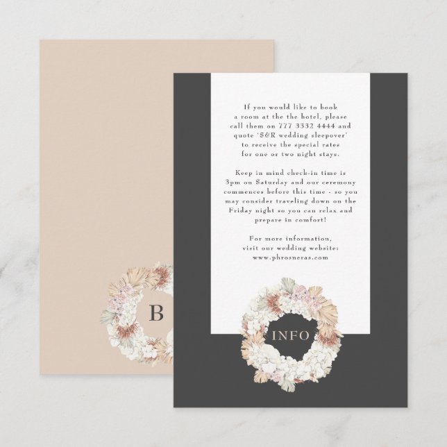 Carte D'accompagnement Pampas de charbon de bois Mariage de monogramme gr (Devant / Derrière)