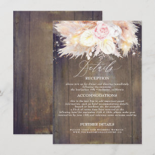 Carte D'accompagnement Pampas Grass Floral Rustique Bois Détails Mariage