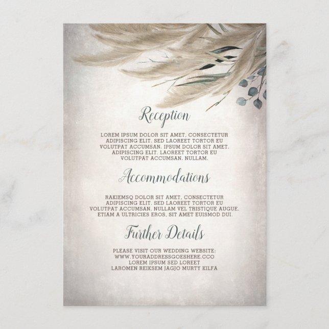 Carte D'accompagnement Pampas Grass Greenery Détails du Mariage Informati (Devant)