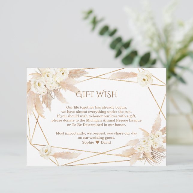Carte D'accompagnement Pampas Grass White Flowers Wedding Gift Wish  (Debout devant)