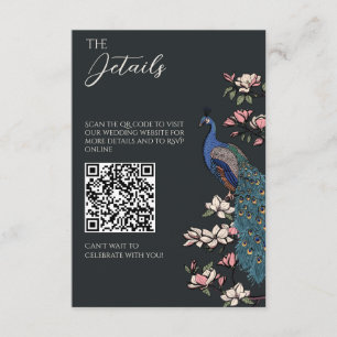 Carte D'accompagnement Paon Presque Noir et Mariage aux Magnolias QR