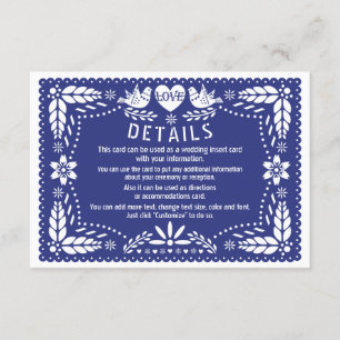 Carte D'accompagnement Papel picado inséparables bleu foncé détails maria