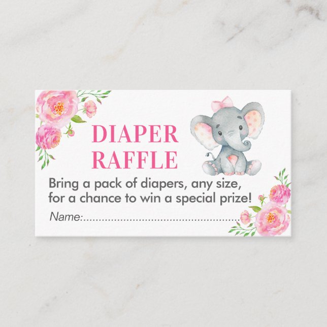 Carte D'accompagnement Papier à rabat rose Eléphant Raffle Ticket Girl Do (Devant)