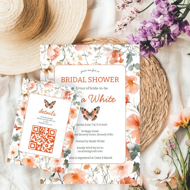 Carte D'accompagnement Papier aquarelle Fête prénuptiale personnalisée Pr (Butterfly Meadow Watercolor Bridal Shower CUSTOM Enclosure Card
)