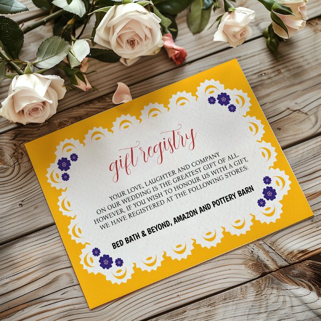 Carte D'accompagnement Papier mexicain Picado Jaune Nuestra Boda Mariage (Mexican Papel Picado Yellow Nuestra Boda Wedding Enclosure Card)