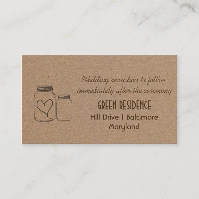 Carte D'accompagnement Papier rustique Kraft Mason Mariage coeur de pot I (Devant)