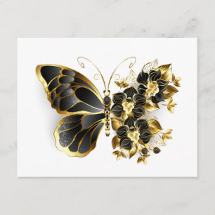 Carte D'accompagnement Papillon à fleurs d'or avec orchidée noire