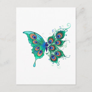 Carte D'accompagnement Papillon aux plumes de paon vert