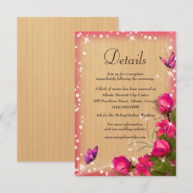 Carte D'accompagnement Papillon floral rose rustique en bois Détails du M (Devant / Derrière)