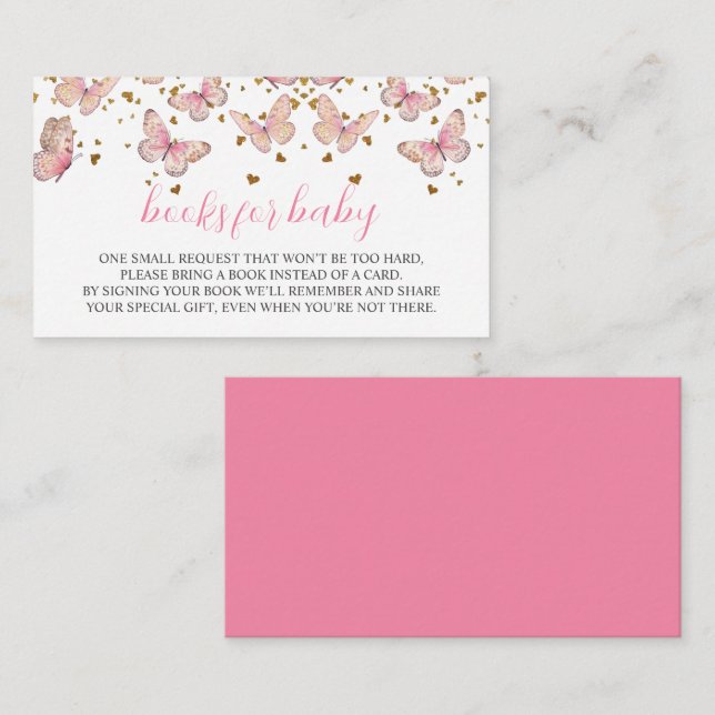 Carte D'accompagnement Papillon rose et or | Livres pour Baby Insert (Devant / Derrière)