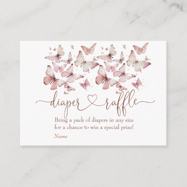 Carte D'accompagnement Papillon rose Fille Baby shower Déchets Raffle (Devant)