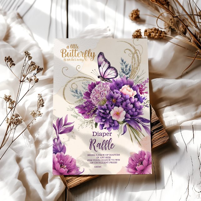 Carte D'accompagnement Papillon violet Floral rose Fille Diapper Raffer (Créateur téléchargé)