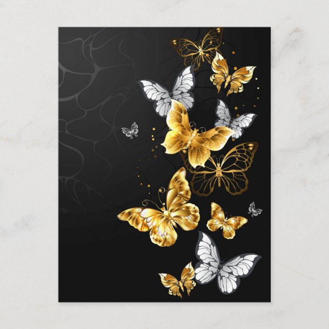 Carte D'accompagnement Papillons blancs et dorés (Devant)