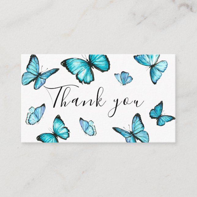 Carte D'accompagnement Papillons bleu aquarelle mariage merci (Devant)