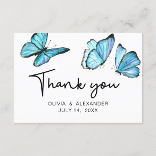 Carte D'accompagnement Papillons bleu romantique aquarelle Merci Enc