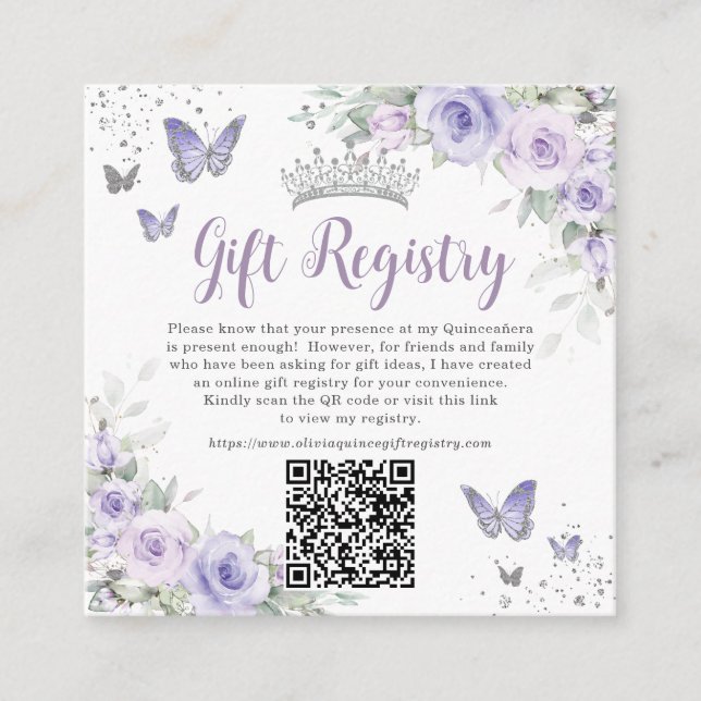 Carte D'accompagnement Papillons de lavande violette Quinceanera Cadeau Q (Devant)