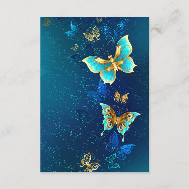 Carte D'accompagnement Papillons d'or sur un Arrière - plan bleu (Devant)