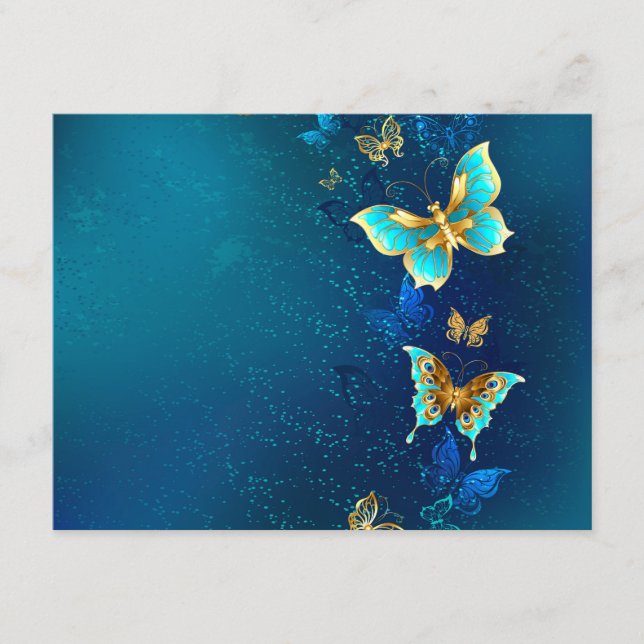Carte D'accompagnement Papillons d'or sur un Arrière - plan bleu (Devant)