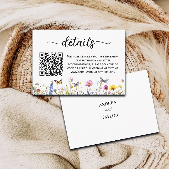 Carte D'accompagnement Papillons fleur sauvage QR Code Détails du Mariage (Créateur téléchargé)