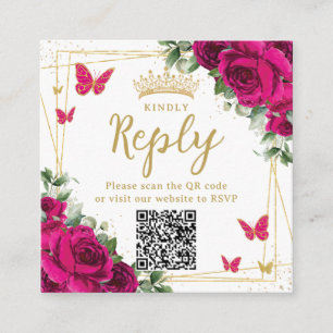 Carte D'accompagnement Papillons floraux Fuchsia Quinceanera RSVP QR