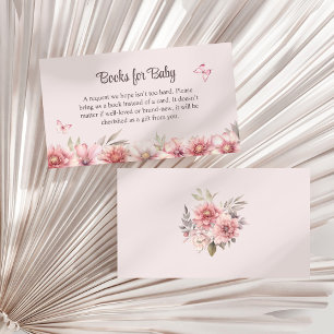 Carte D'accompagnement Papillons roses et livres de jardin fleuri pour bé