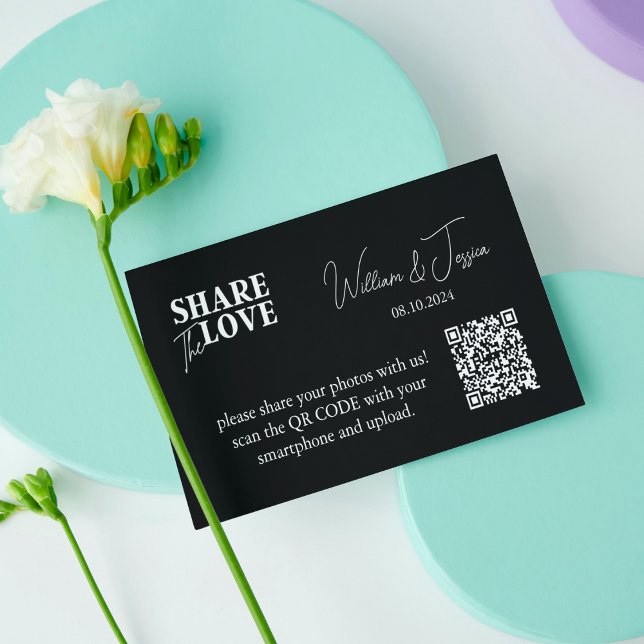 Carte D'accompagnement Partage photo Mariage noir avec code QR (Créateur téléchargé)