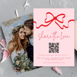 Carte D'accompagnement Partager le code QR de Love Red Bow Mariage Photo 