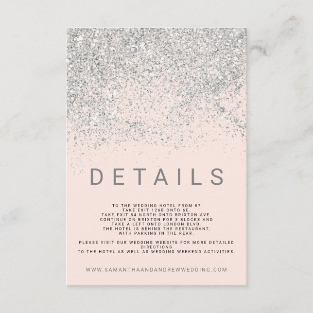 Carte D'accompagnement Parties scintillant argent moderne rose mariage no (Devant)