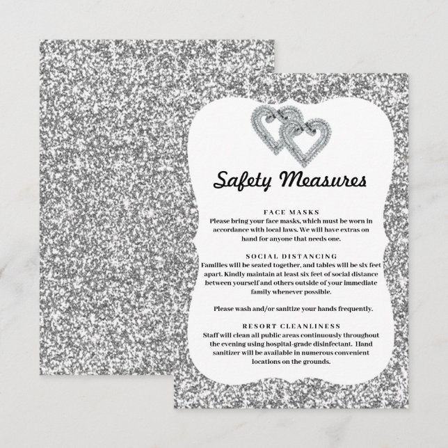 Carte D'accompagnement Parties scintillant d'argent Coeurs de diamant Mes (Devant / Derrière)