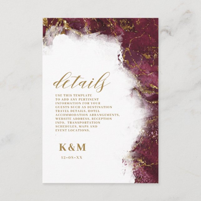 Carte D'accompagnement Parties scintillant de marbre Mariage Bourgogne Go (Devant)
